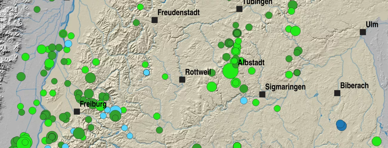 Ausschnitt Seismizität 2024 Baden-Württemberg