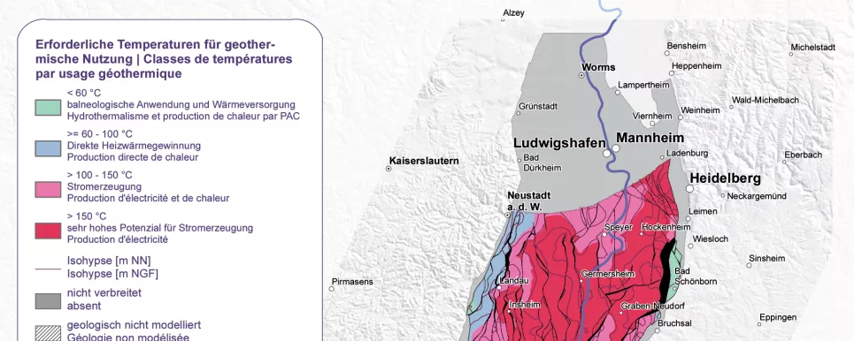 Temperaturkarte des Oberrheingrabens 