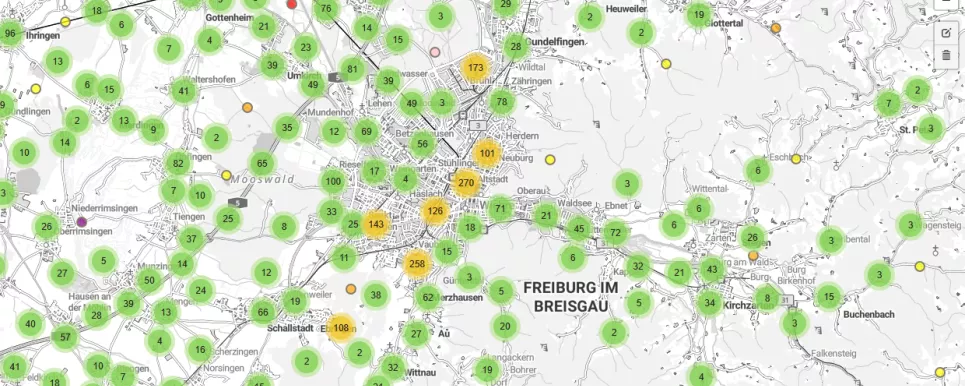 Landkarte mit Bohrpunkten